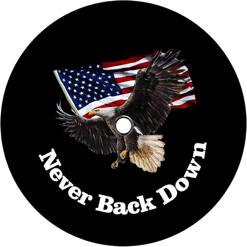 Black Spare Tire Cover with American Flag and Bald Eagle