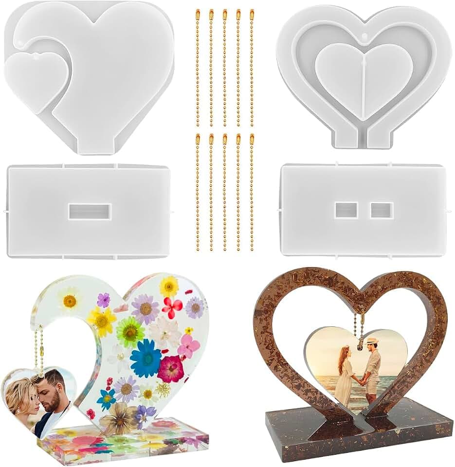 FineGood 3D-Bilderrahmen-Harzformen, Herzform, Silikonformen für Harz, DIY, personalisierter Bilderrahmen, Epoxidharz, Kunsthandwerk für Hochzeit, Heimdekoration, 2 Stück