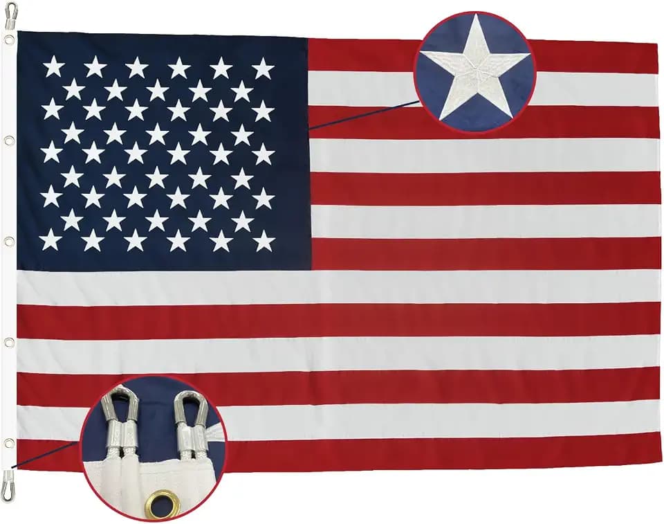 TOPFLAGS American Flag Large US Flags 15x25 FT for Outdoor USA Heavy Duty High Wind Embroidered Stars Sewn Stripes with 5 Brass Grommets Vibrant Color Banner