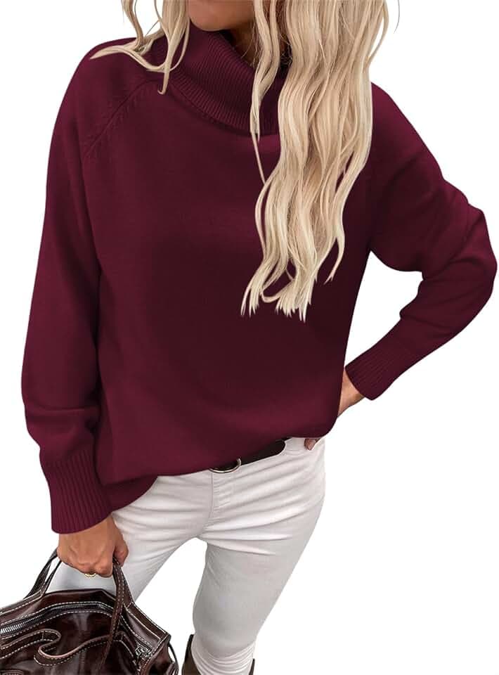 Womens Turtleneck Sweater Long Sleeve Knitted Soft Pullovers Top Rib Hem Oversized Fall Winter Top 2024 Trendy