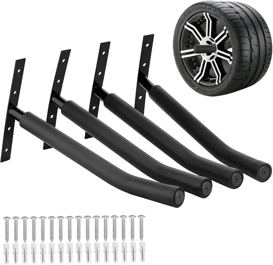 Reifenhalterungssystem, 4 Stück, robuste Garagenhaken mit EVA-Schutz, 40 kg Kapazität, Radaufbewahrungsregal für Reifen, Leitern und Werkzeuge (37 cm, 4 Stück)