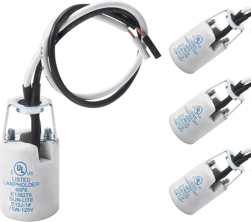 DiCUNO E12 Socket, Ceramic Candelabra Base with Leads, UL Listed, 4-Pack