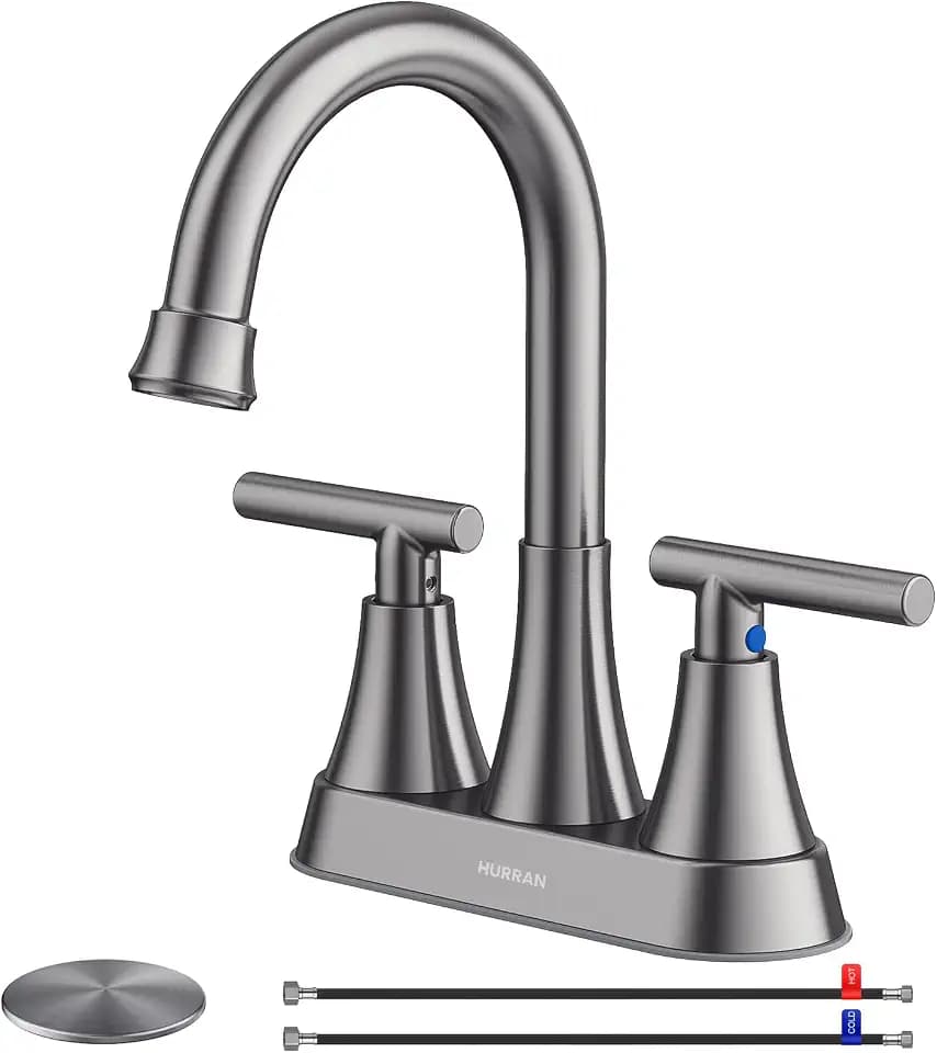 Bathroom Faucet, Hurran 4 inch Centerset 2-Handle Lead-Free, Brushed Grey