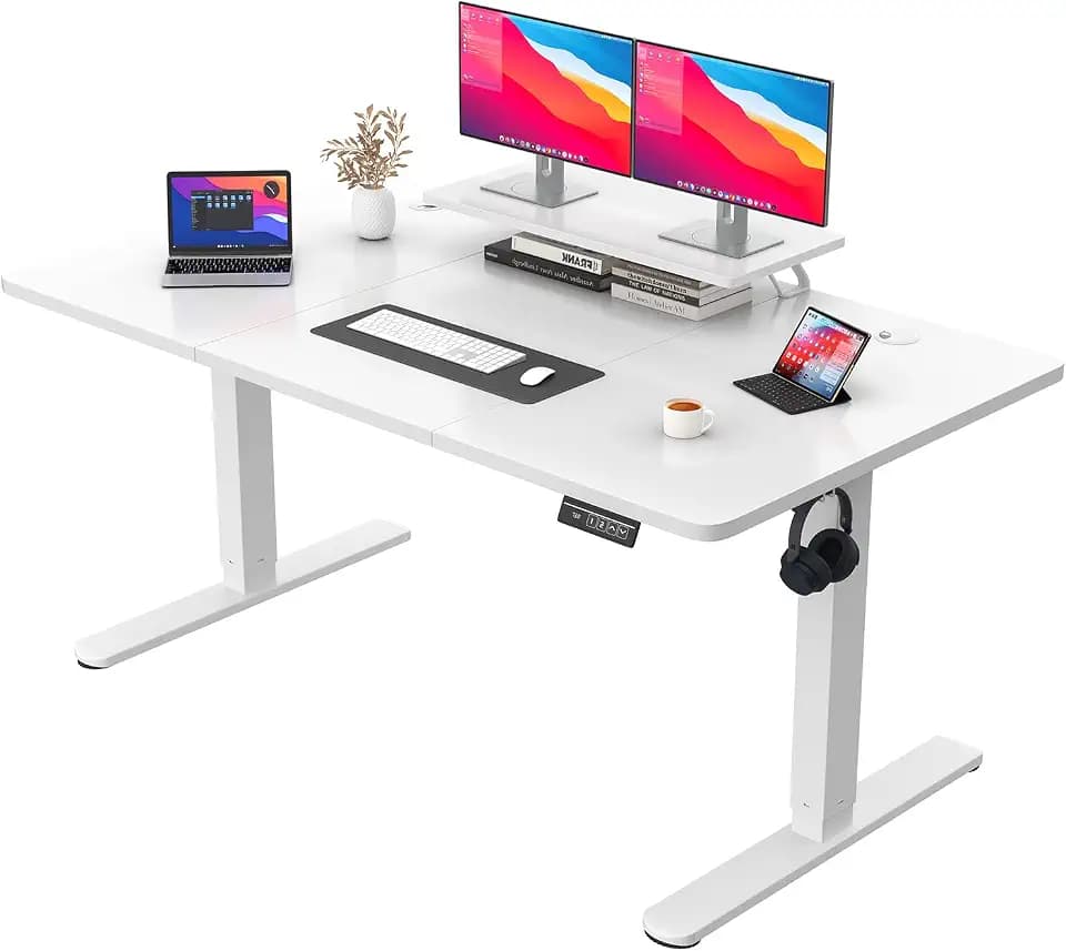 JUMMICO 160 x 70 cm Höhenverstellbarer Schreibtisch mit Monitorständer