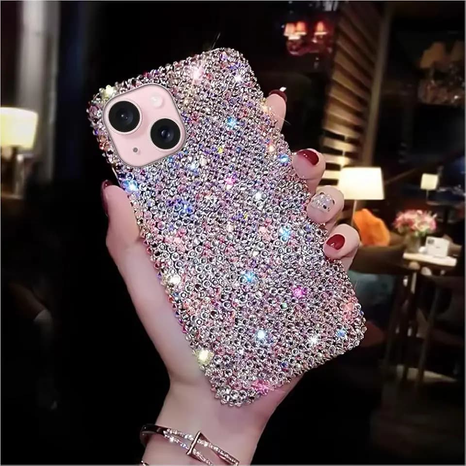 Bling Designer for iPhone 15 Case, Glitter Rhinestones Phone Case with More Than 800 Super Shiny Rhinestones，Luxury Sparkly Hard Back Cover for Women Girls