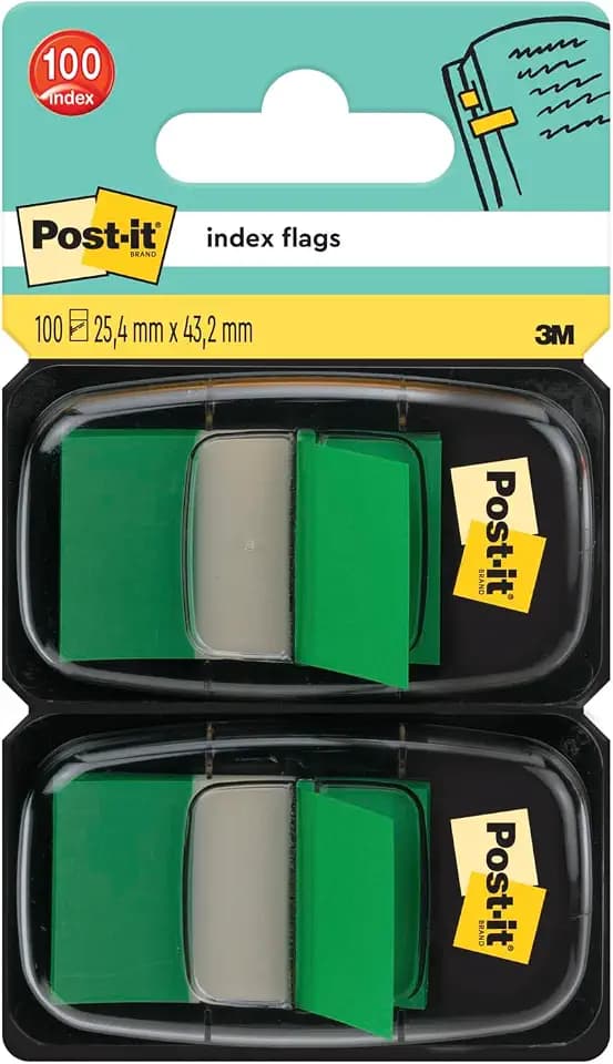 Post-it Index Haftstreifen, 100 Markierstreifen, 25,4 mm x 43,2 mm, Grün