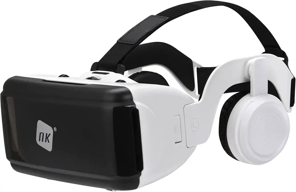NK Intelligente VR-Brille mit Kopfhörern, 3D-Virtual-Realität, mit Audio für Smartphone zwischen 11,9 cm (4,7 Zoll) - 6,53 Zoll, Betrachtungswinkel 90-100 °, 360° drehbar, Objektiv und Pupille