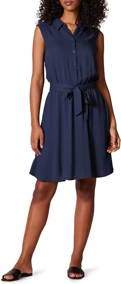 Amazon Essentials Women's Sleeveless Summer Shirtdress, Relaxed-Fit Woven Lightweight Dress, Knee Length