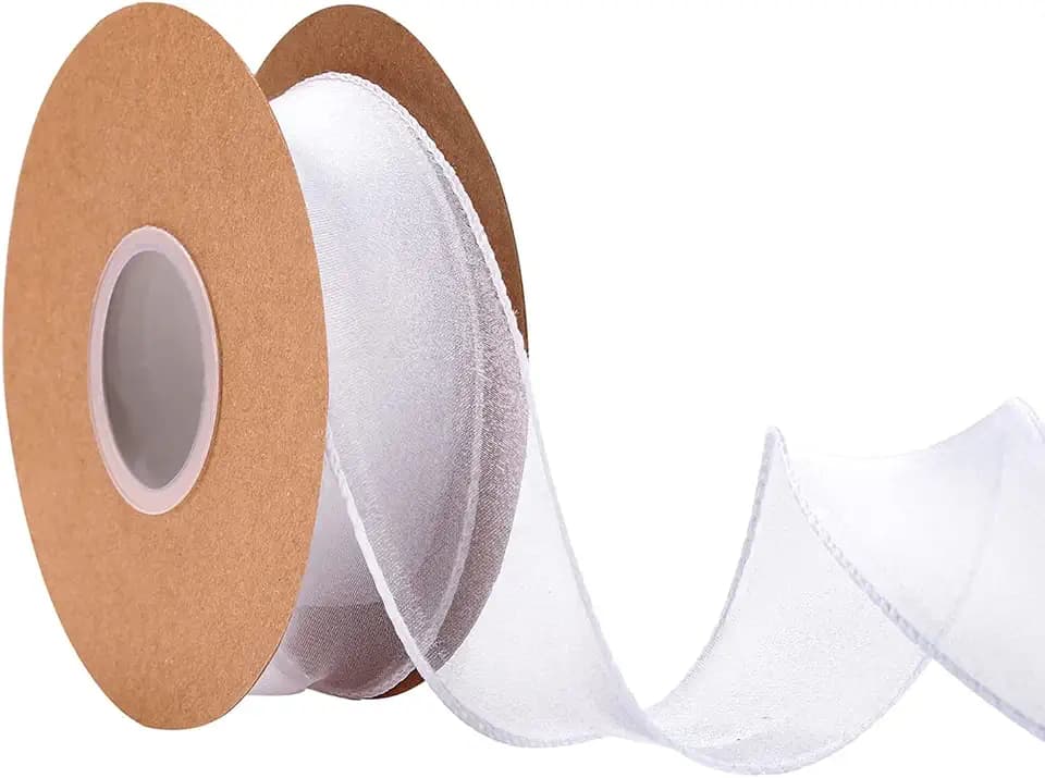 38 mm Drahtband zum Verpacken von Geschenken, Organzaband für Hochzeit, Geburtstag, Valentinstag, Weihnachtsdekoration, Chiffon-Bastelband für Haarsträuße (Weiß, 10 Yards)