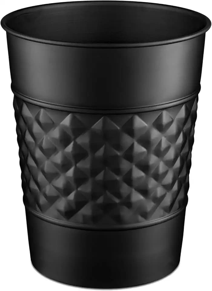 Monarch Abode Metal Bathroom Trash Can – Waste Basket for Bedroom, Office Desk, & Dorm, Handcrafted Geo Embossed, Durable Decorative Black Small Trash Can Bathroom Garbage Bin Wastebasket