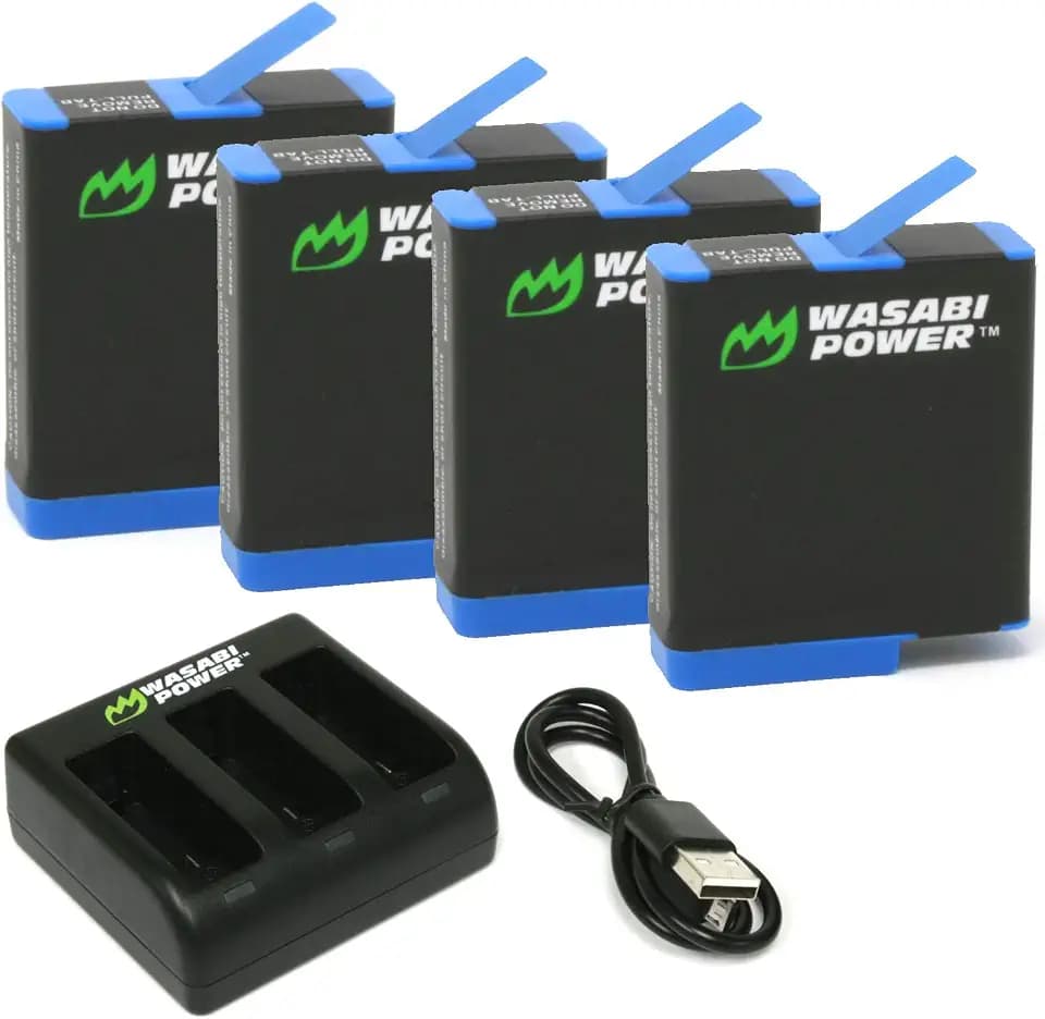 Wasabi Power HERO8 Battery (4-Pack) and Dual Charger for GoPro Hero 8 Black (All Features Available), Hero 7 Black, Hero 6 Black, Hero 5 Black, Hero 2018, Fully Compatible with Original