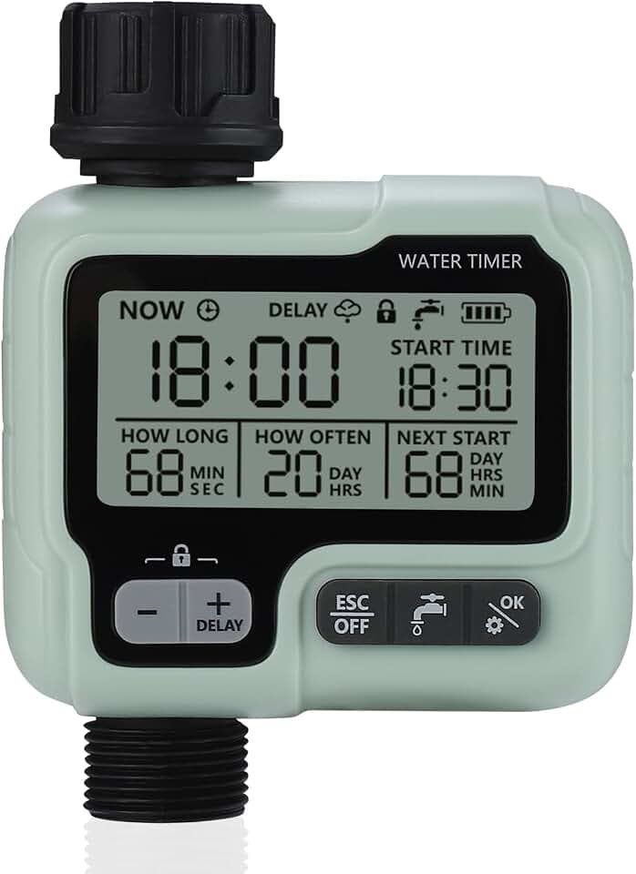 Bewässerungs-Timer Garten-Rasen-Wasserhahn Sprinkler-Timer Bewässerungssystem-Steuerung/Kindersicherungsmodus/Auto- und manueller Modus/Regenverzögerung/IPX5 wasserdicht