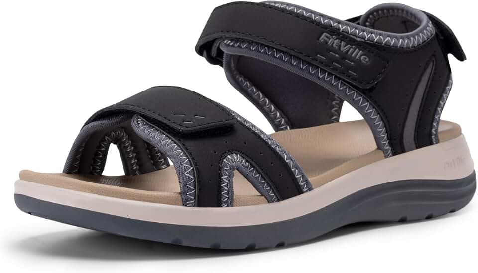 FitVille Women's Orthopedic Wide Sandals Casual Arch Support Flat Sandals
