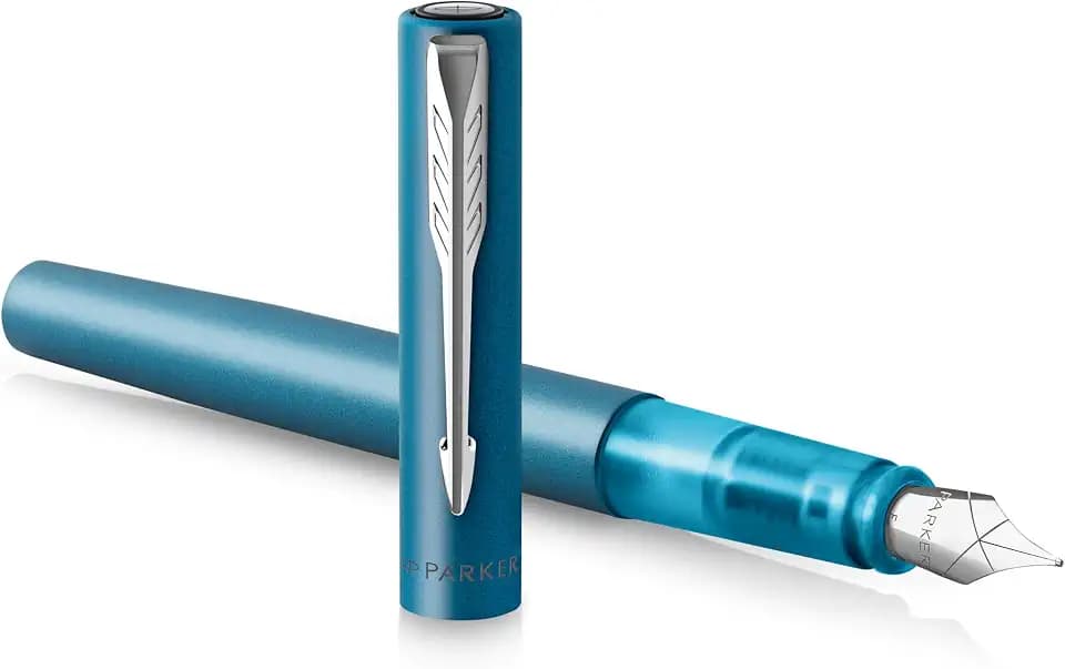 Parker Vector XL Füller | Blaugrüne Metallic-Lackierung auf Messing | Füllfederhalter mit mittlerer Feder und blauer Nachfülltinte | Geschenkbox