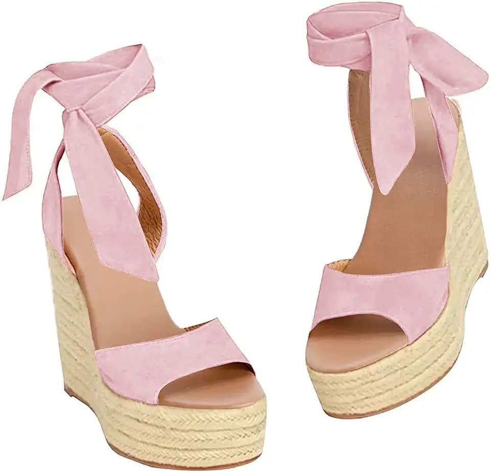 Womens Platform Espadrille Wedges Open Toe High Heel Sandals with Ankle Strap Buckle Up Shoes