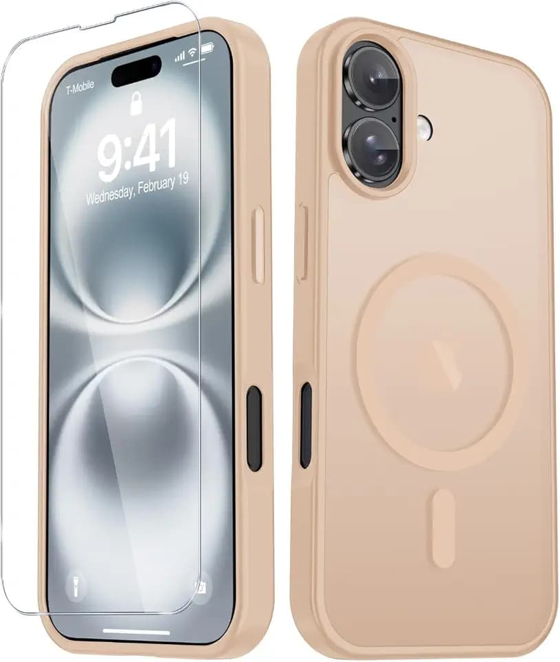 YENAPOON for iPhone 16 Case, Matte Magnetic Phone Cover, Coral Pink
