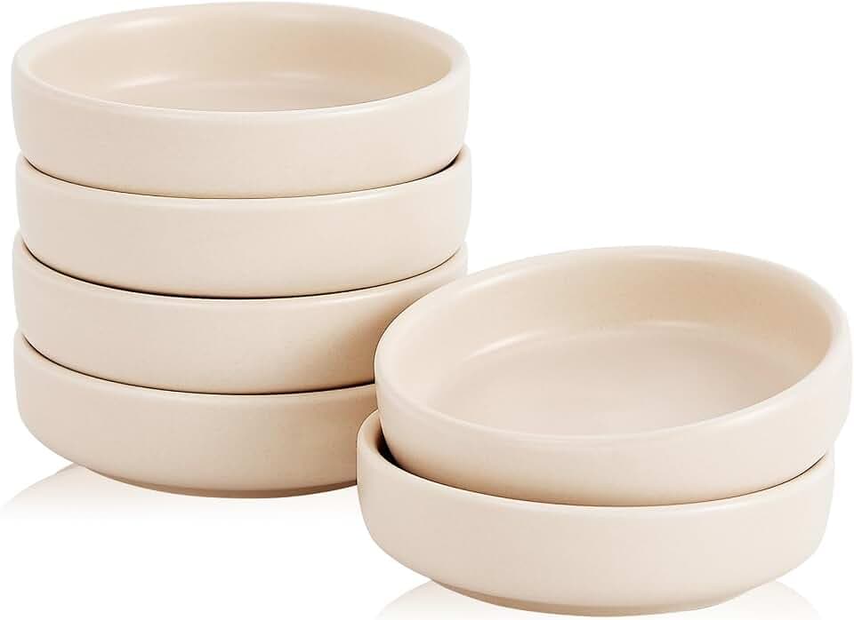 Keramik Sojasosenschale,9cm Dipping Schalen 6er Set, kleine Vorspeisen Pinch Dip Schüssel für Beilagen, Sushi, Ketschup, BBQ (Nude)