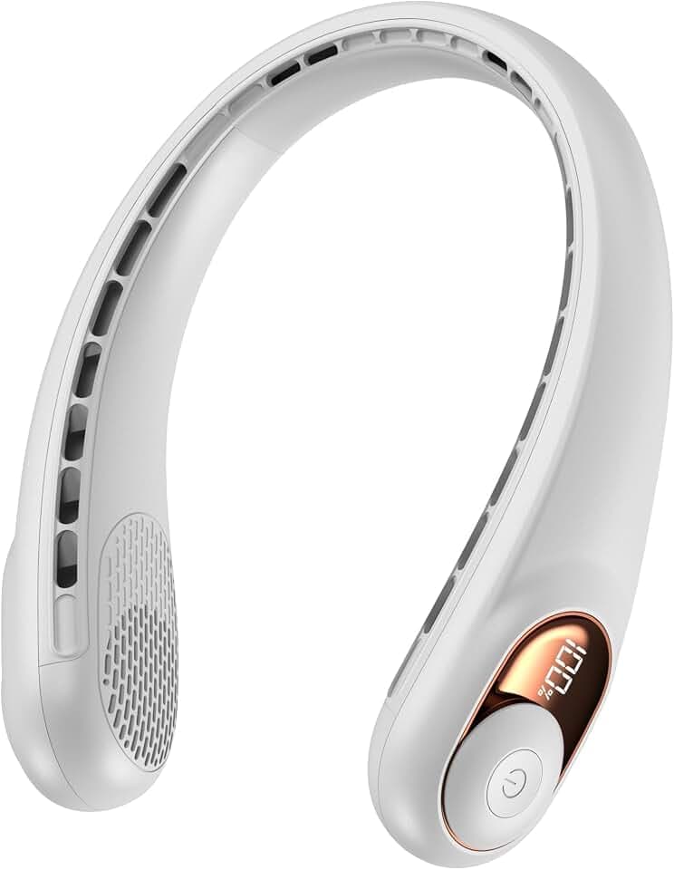 KIDEE Nackenventilator, Halsventilator 360° Luftstrom, Tragbarer Neck Fan zum Umhängen, Ultraleise Mini Ventilator, 3 Geschwindigkeiten, 4000mAh Akku, USB Wiederaufladbar, Snowy