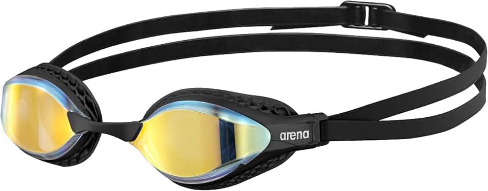arena Air-Speed Mirror Unisex-Schwimmbrille für Erwachsene, Taucherbrille mit Breiten Gläsern, Anti-Beschlag, UV-Schutz, 3 Austauschbare Nasenstege, Air Seals