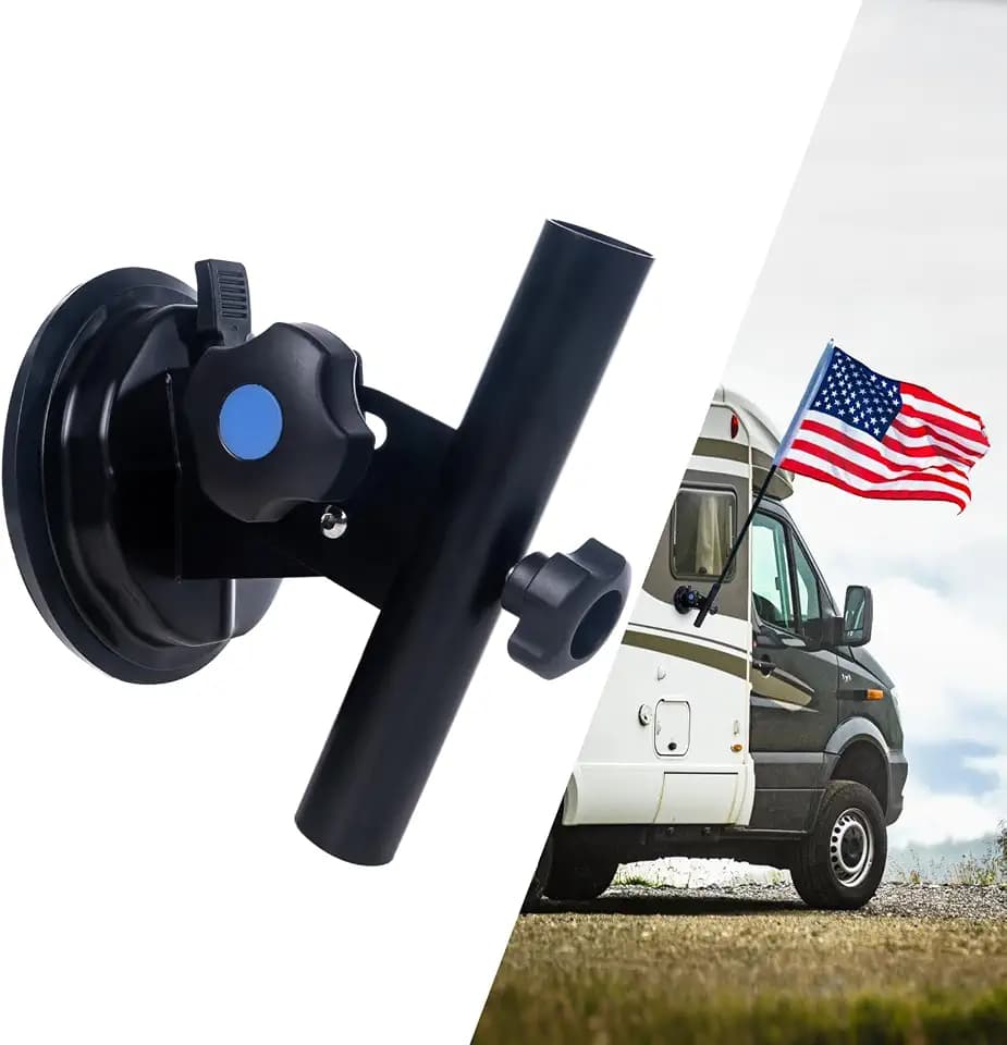 RV Suction Cup Flag Holder, Tool-Free Flag Mount Kit for Camper, Truck, SUV, Trailer, Angle-Adjustable Flagpole Hardware, Durable Aluminum Alloy Hold for Jeep, Boats