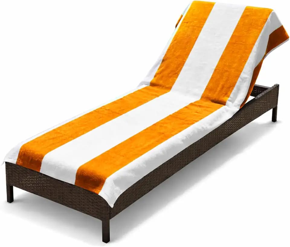 Superior Cabana Cotton Lounge Chair Cover, Outdoor Towel/Chaise Furniture Covers, Terry Cloth, Beach, Spa, Swim Accessories, Pool Chair Cover, Soft, Quick Drying, 32" x 102", Orange