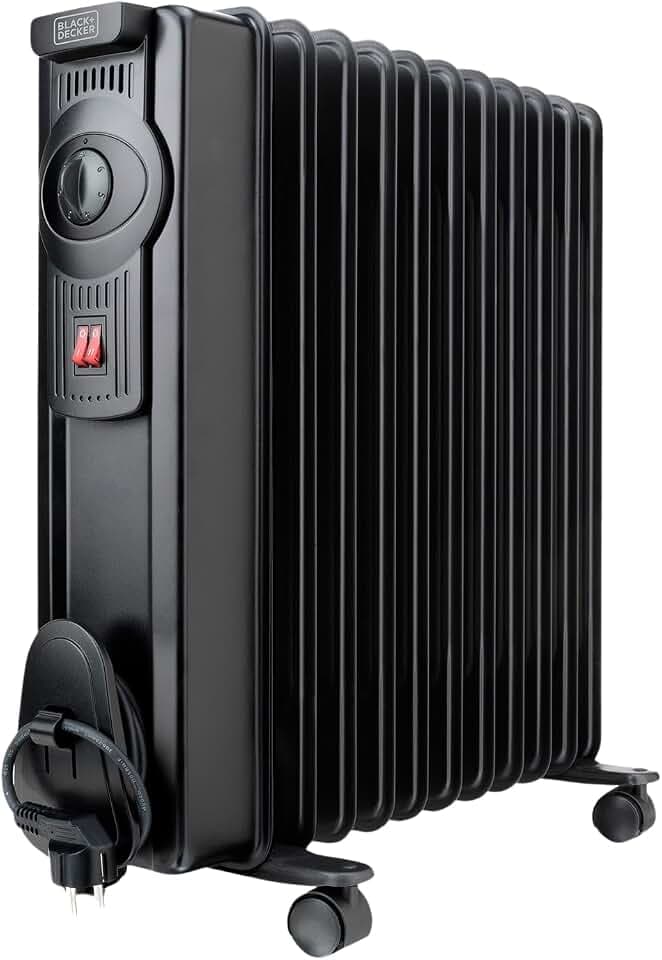 BLACK+DECKER BXRA2300E - Ölradiator 2300W | 11 Heizelemente à 140 mm | Einstellbarer Thermostat | 2 Heizstufen | Automatische Sicherheitsabschaltung bei Überhitzung | Schwarz