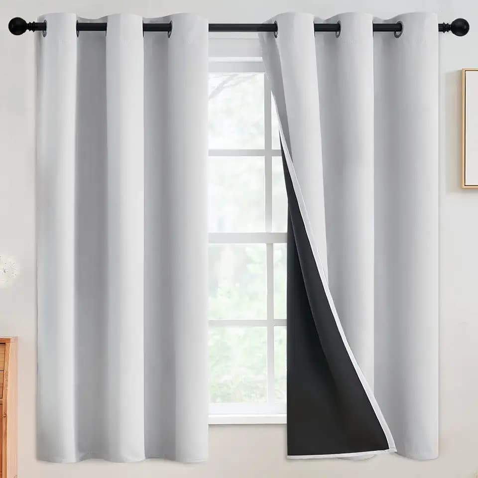 SimpleHome White 100% Blackout Curtains Room Darkening Living Room 63 Inch
