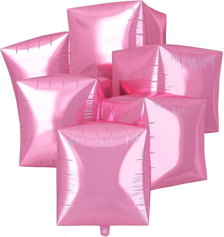 Pink Cube Balloons, 6Pcs Square Foil Balloons for Birthday Party Decoration