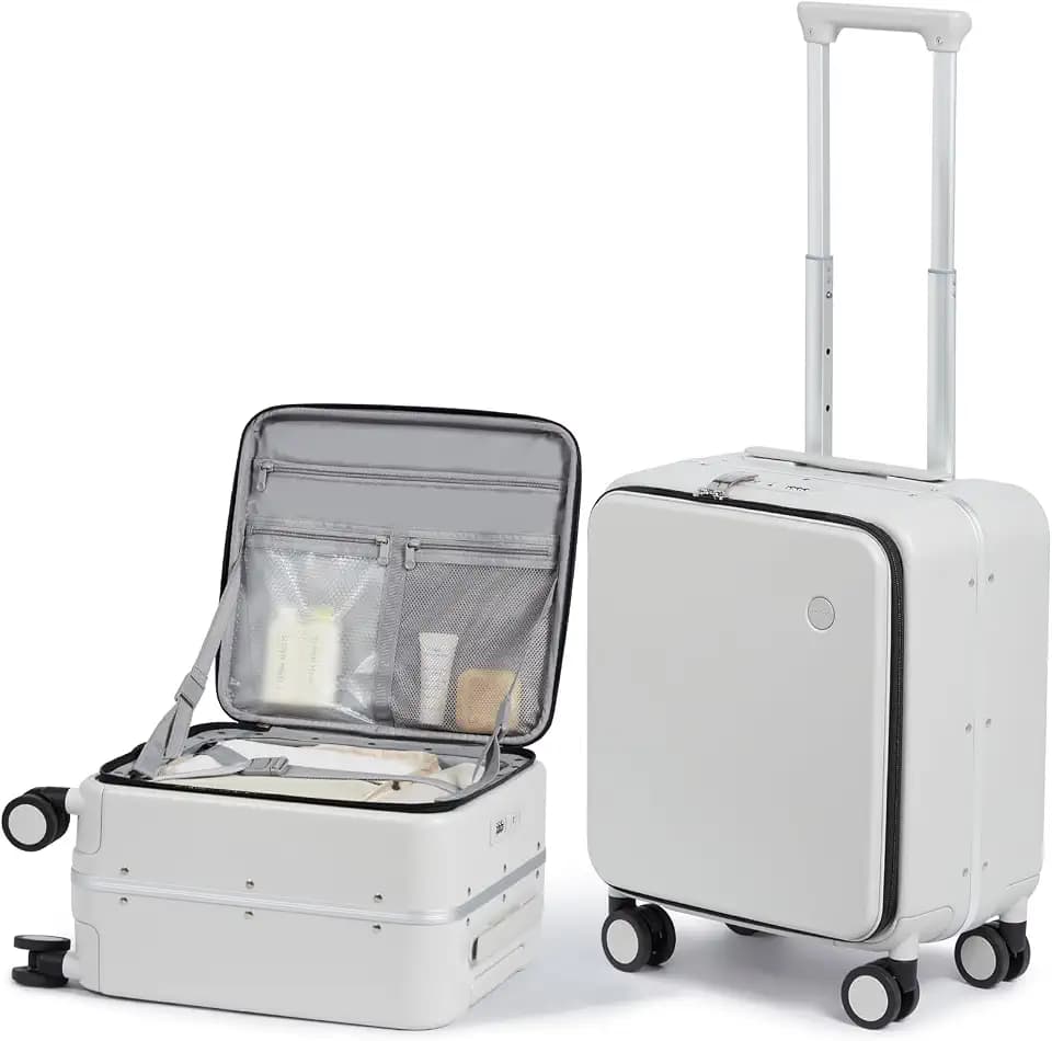 mixi 17x14x9 Carry On Luggage Underseat PC Hard Shell Suitcase Top Opening Aluminum Frame Travel Suitcases with Wheels, Smoke White