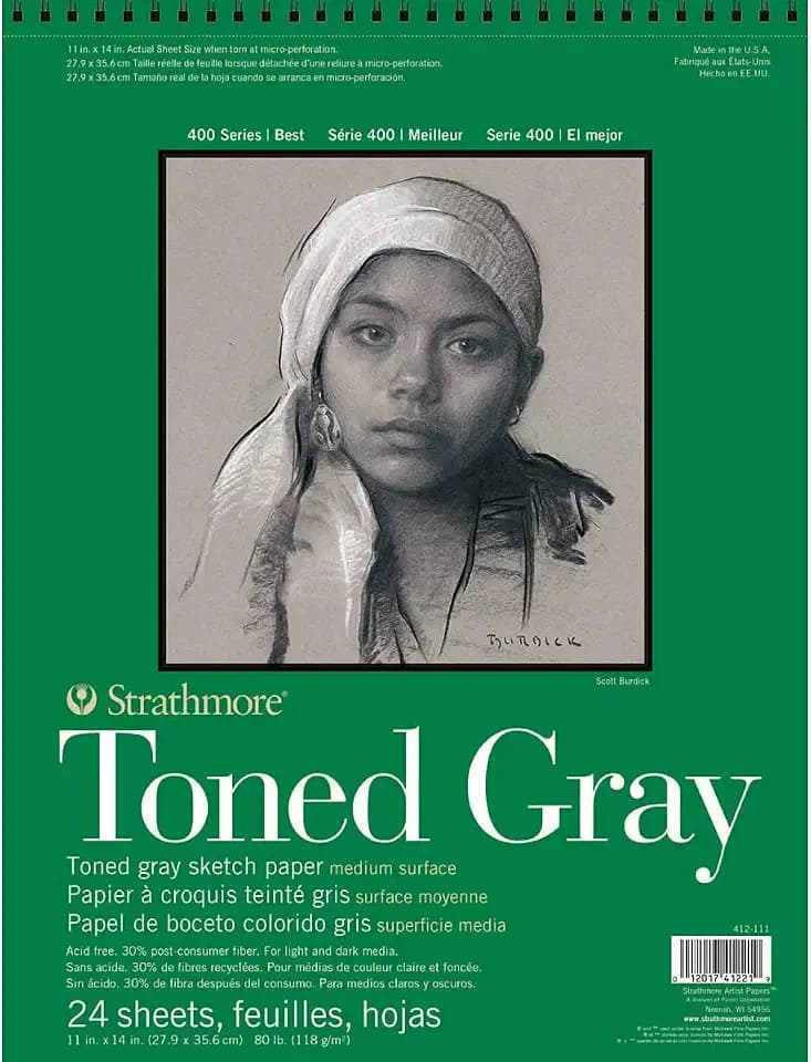 Strathmore Toned Gray Sketch Paper, 27,9 x 36,6 cm, 24 Blatt, 118 g/m²