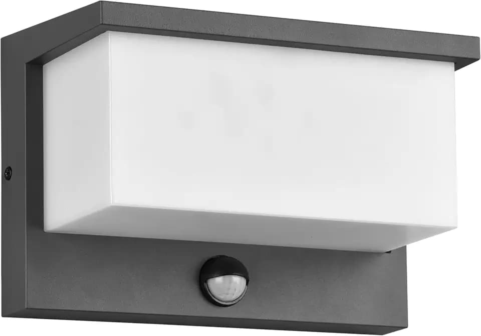 Trio Leuchten LED Außen Wandleuchte Nestos 240969142, Aluminium Druckguss Anthrazit, Schirm Kunststoff Weiß, inkl. 13 Watt LED, Bewegungssensor