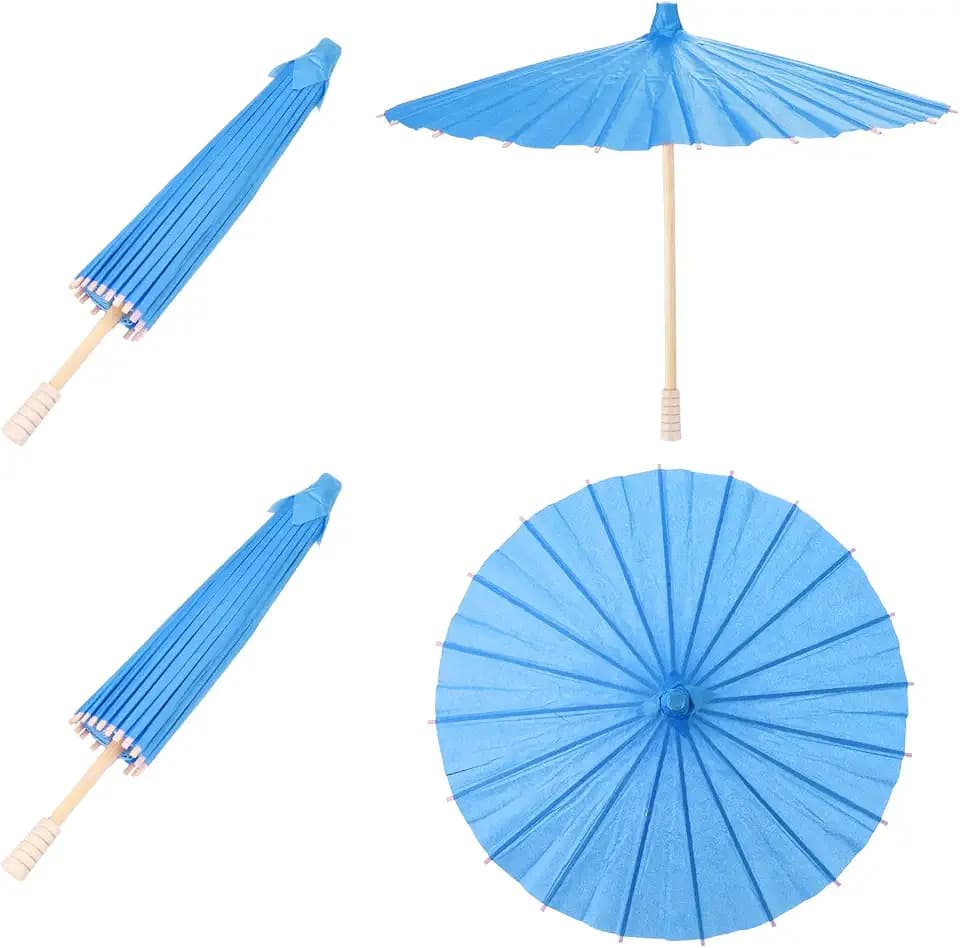 MECCANIXITY 2 Pcs Blue Paper Umbrellas, 12" DIY Oiled Paper Painting Umbrellas for Wedding Decoration, Party Gifts, Crafts