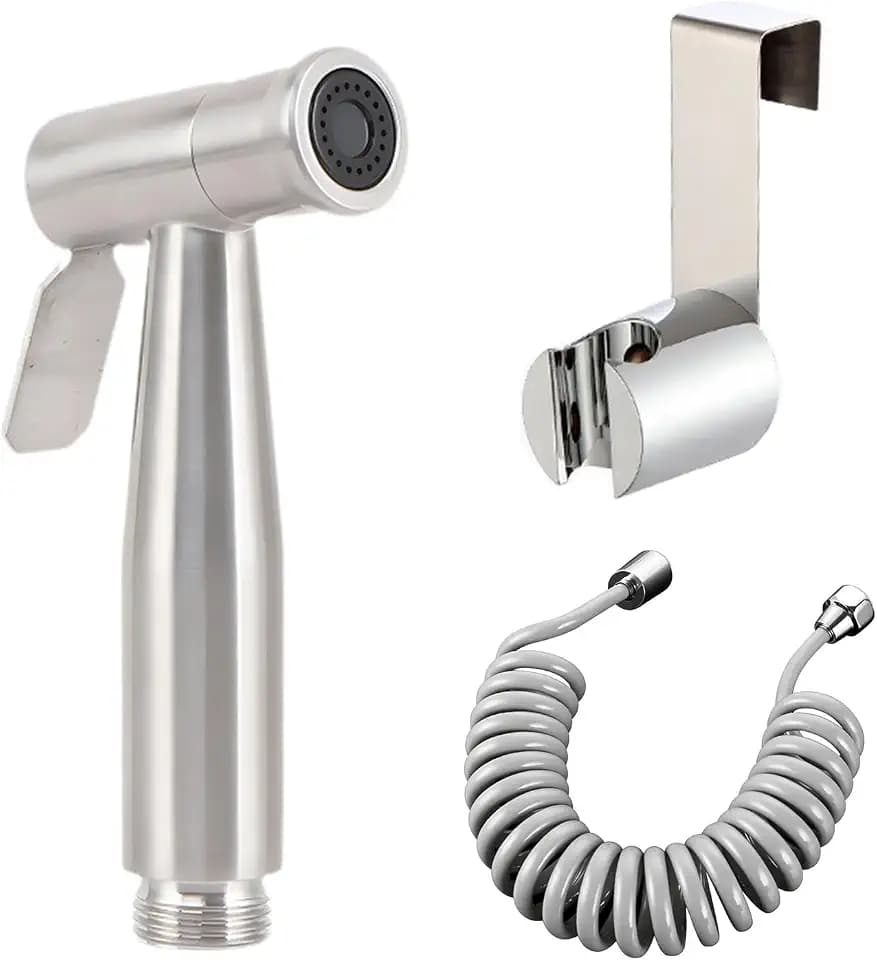 Bidet Edelstahl Handbrause,muslimische Edelstahldusche, Baby-Stoffwindel-Sprühset mit Federschlauch, Wandhalterung