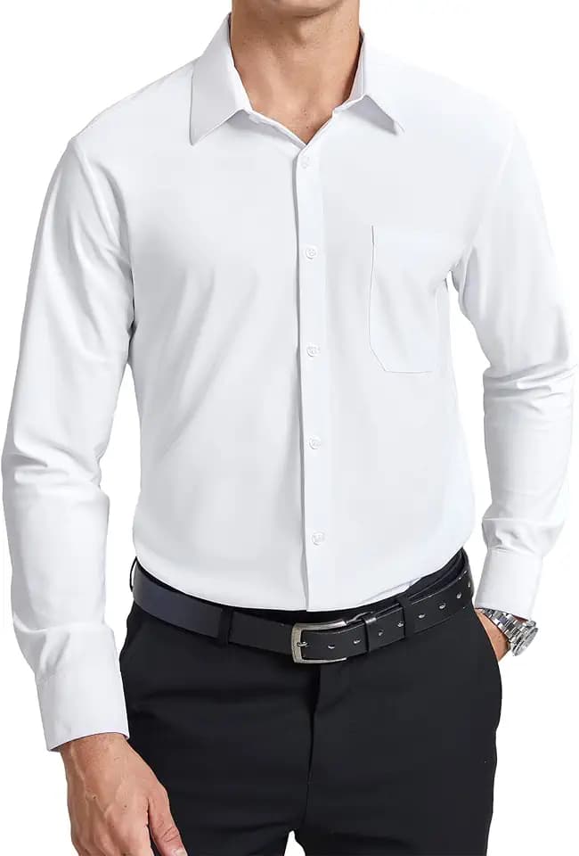 Enlision Herren Hemd Langarm Stretch Bügelfreies Businesshemden Regular Fit Unifarben Freizeithemden Hochzeit Anzug Hemd mit Tasche
