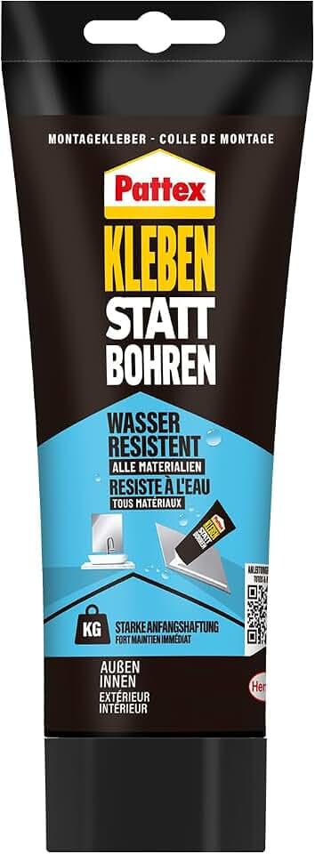 Pattex Montagekleber Kleben statt Bohren Wasserresistent, Weiß, 1x340g | Innen & außen einsetzbar, bis zu 120kg/m² Anfangshaftung, alterungs- & witterungsbeständig, lösemittelfrei