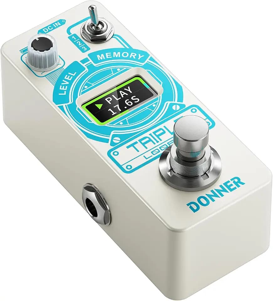 Donner Triple Looper Gitarre Effektpedal, Loop Pedal mit Zeitfortschrittsanzeige 3 Slots zum Speichern von Loop-Tracks, Loop-Station bis zu 30 Minuten Unbegrenztes Overdubbing