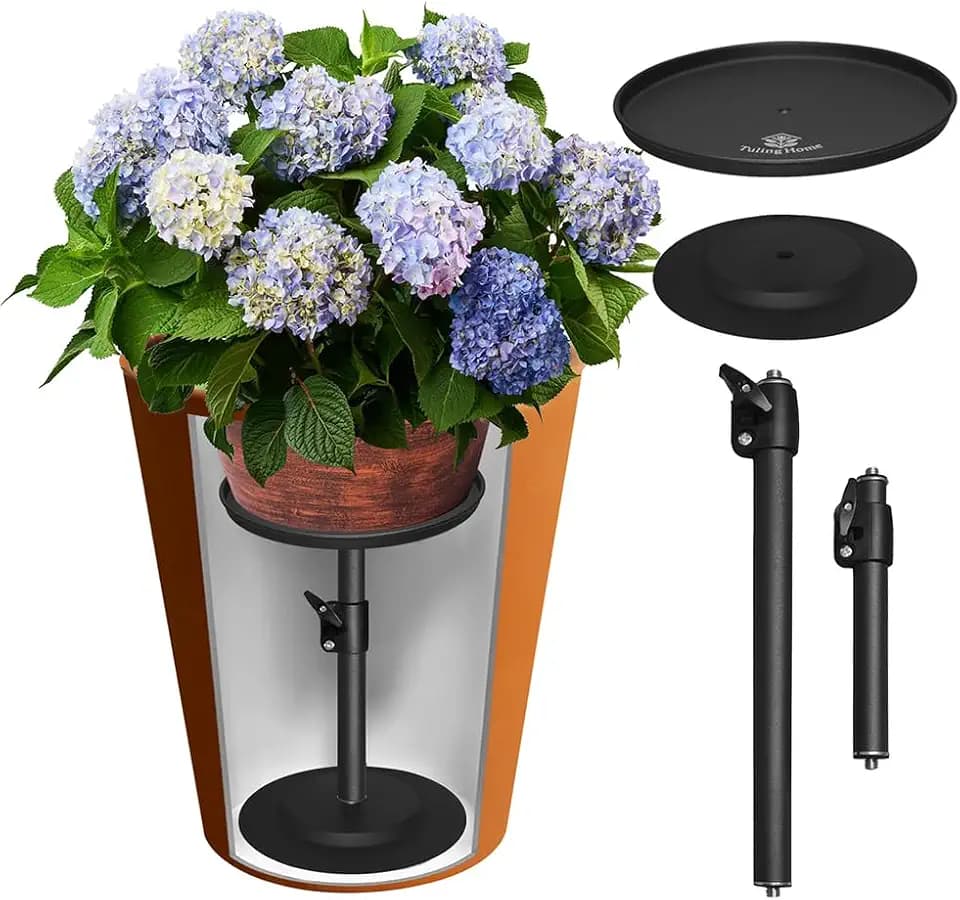 Adjustable Pure Iron Planter Inserts, 7-25” Plant Risers for Inside Pots, Planter Fillers for Large Pots, Indoor & Outdoor Insert with 8-10” Top & 6-10” Base (10 wide top. 10wide base)
