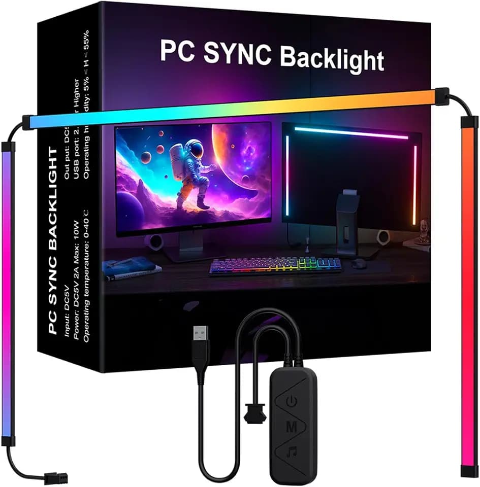 RGBIC Monitor Backlight 27 Zoll mit Bildschirm-Sync, Dynamische Farbwechsel LED Gaming Beleuchtung, LED Lightbar für Spielzimmer, Heimkino, Partyraum oder Entspannungsbereich