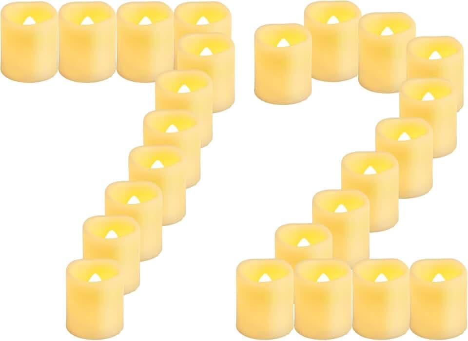 72 Stück 4,5 cm batteriebetriebene flackernde LED-Teelichter, flammenlose elektrische künstliche Votivkerzen für Hochzeit, Festival, Party, Halloween und Weihnachtsdekoration (warmweiß)