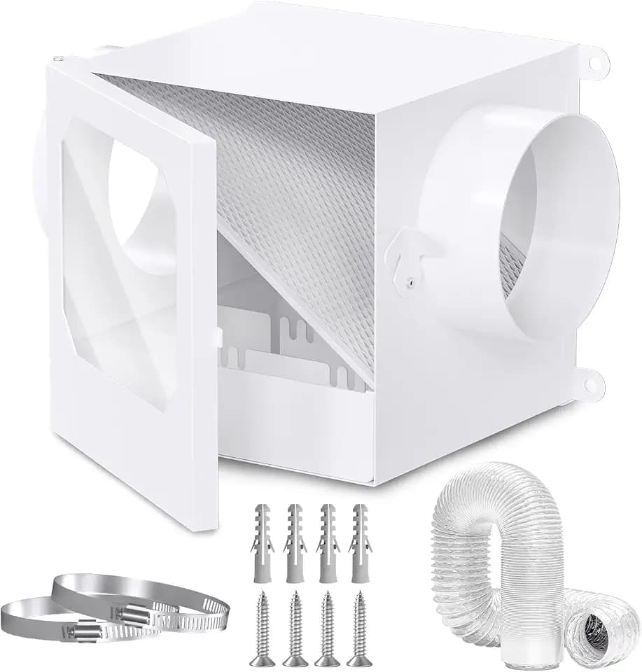 Upgrade Metal Dryer Duct Lint Trap, HG Power Indoor Dryer Vent Catcher Kit with Stainless Steel Mesh & Water Drawer to Collect Lint for Electric Dryer with 4 Inch 8FT Dryer Vent Hose, 2 Clamps