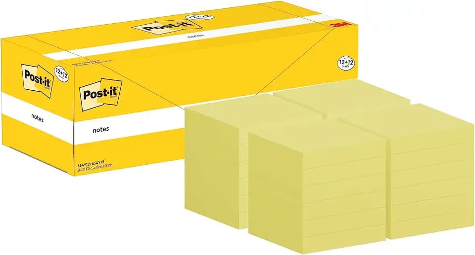 Post-it Notizen Kanariengelb, 24 Blöcke, 100 Blatt pro Block, 76 mm x 76 mm, Selbstklebende Notizzettel