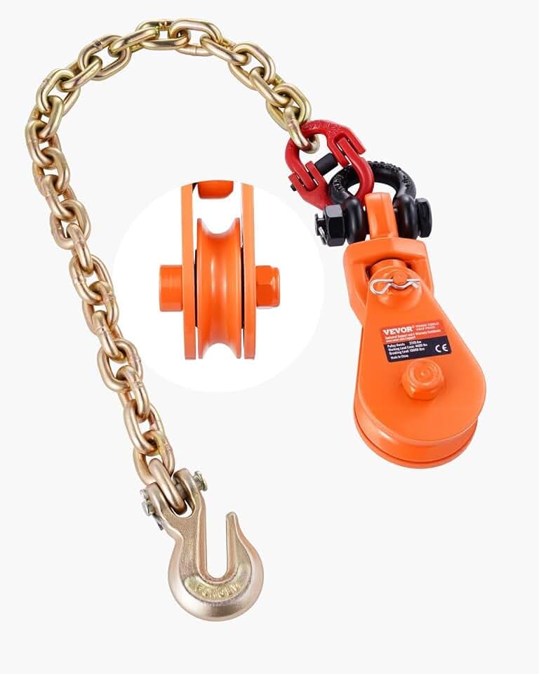 VEVOR 2-Tonnen-Umlenkrolle mit G80-Kette, drehbarem Schäkel, 74 mm Scheibe für 3/8-Zoll-Drahtseil, Forstseilwinde für Abschlepp-& Bergungsanwendungen auf Pritschenwagen, Rollback-Abschleppwagen