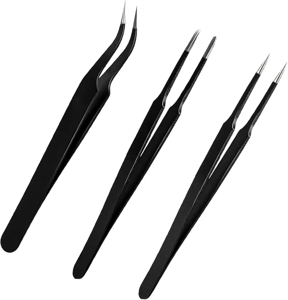 3 Praezisions Pinzette Set, Gebogener Spitze Pinzette, Modellbau Pinzetten