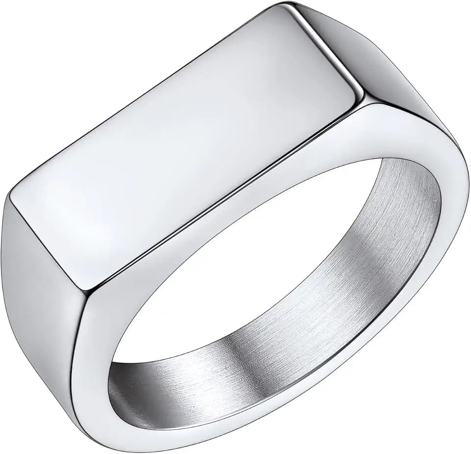 Bestyle Stainless Steel Signet Ring for Men Women in Gold/Black/Silver/Vintage Gray Tone, Chunky Thick Heavy Dome Band Ring Cool Finger Ring, Gift for Dad Husband, Size 7-14 Customizable