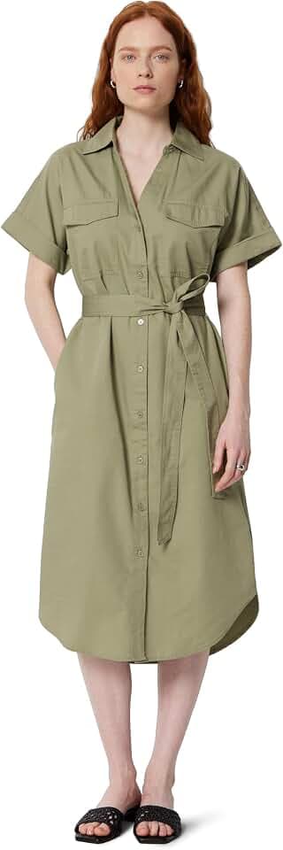 Amazon Essentials Women's Relaxed-Fit Short Sleeve Button-Down Dress with Belt