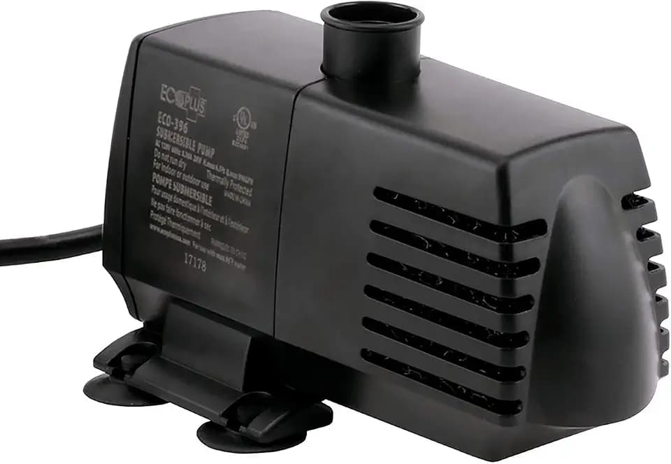 EcoPlus Eco 396 Water Pump Fixed Flow Submersible Or Inline For Aquariums, Ponds, Fountains & Hydroponics - UL Listed, 396 GPH, Black