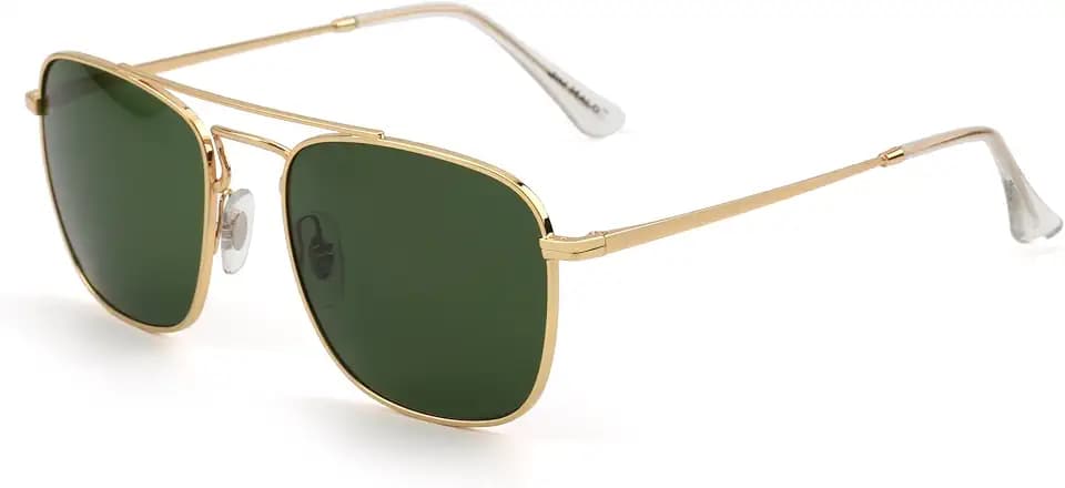 JIM HALO Retro Square Aviator Sunglasses Premium Glass Lens Men Women