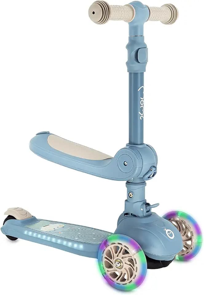 MoMi Debe Roller Kinder ab 1 Jahr bis 50 Kg – Scooter 2-in-1 mit Klappsitz - Kinderroller mit 2 Verstellbare Höhe - Faltbar Tretroller für Indoor & Outdoor - 3 LED-Räder