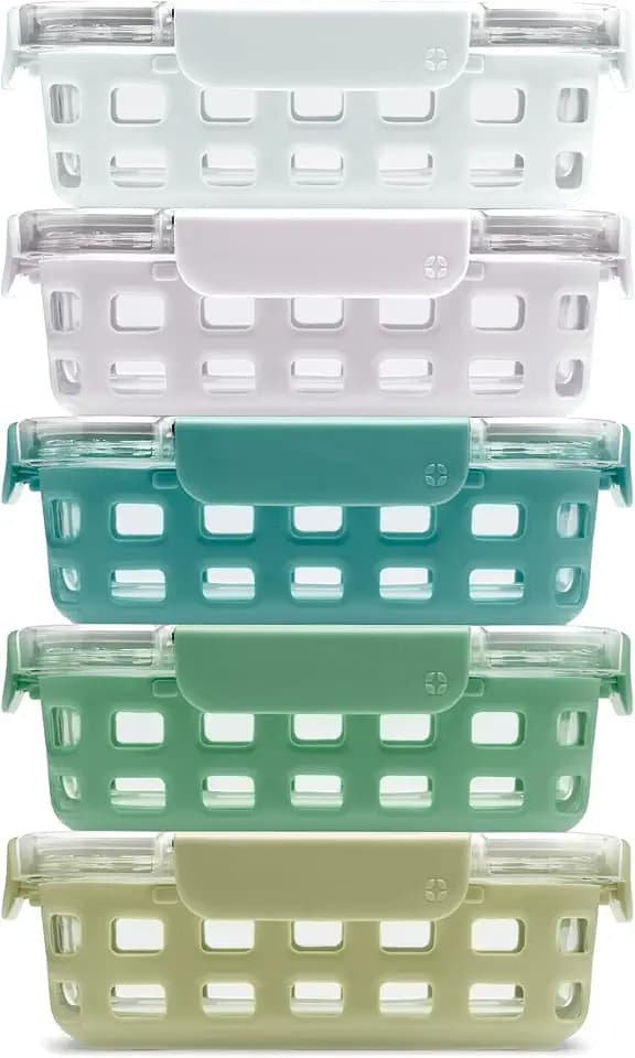 Ello Duraglass 3.4 Cup Glass Meal Prep Containers, 10 Pc, 5 Pack,Olive Tree