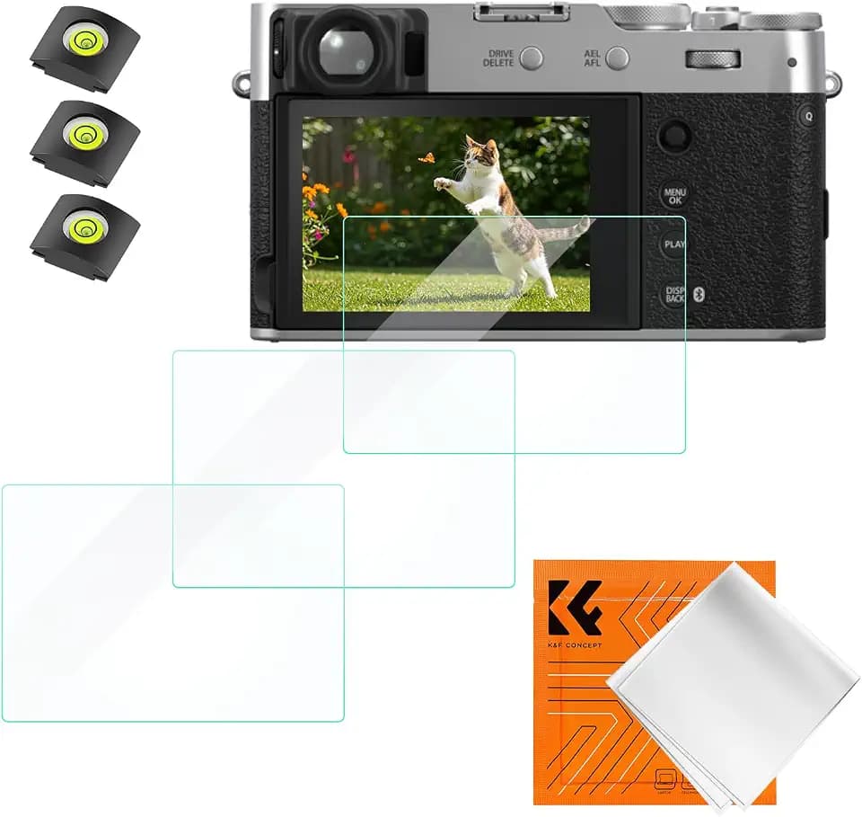K&F CONCEPT Schutzfolie Displayschutz für Fujifilm X100VI、X100V、X-T4, 9H-Härte kratzfest Glas blasenfrei- 3 Stück